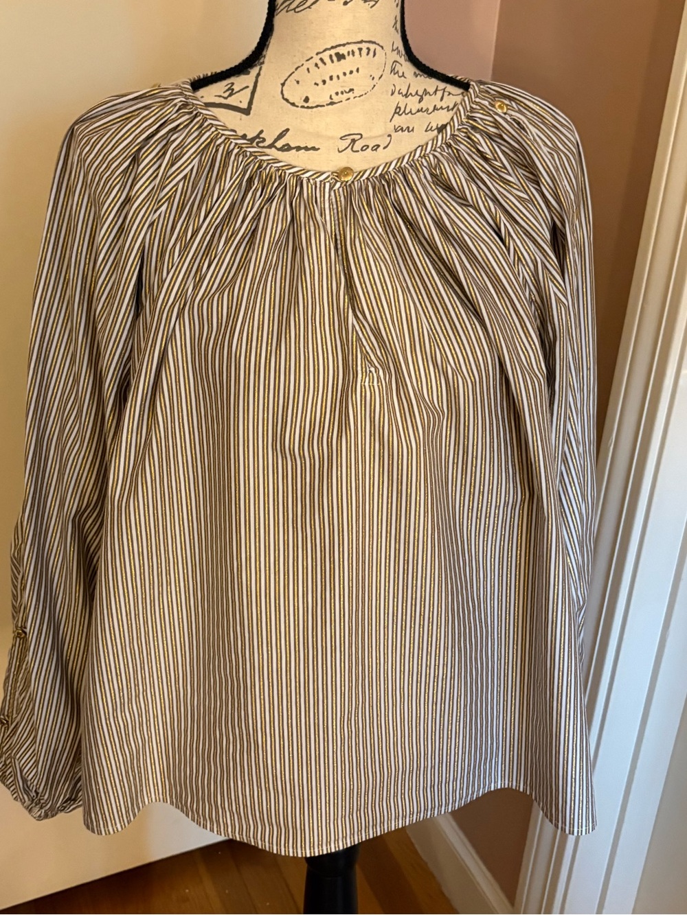 LOFT Cream and Brown Striped Bedding Topper